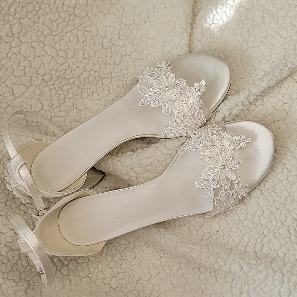 White satin n lace heels